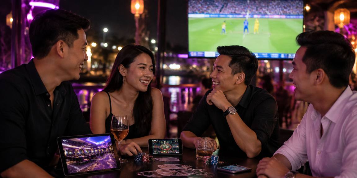 Màn hình điện thoại hiển thị cá cược bóng đá với hiệu ứng neon