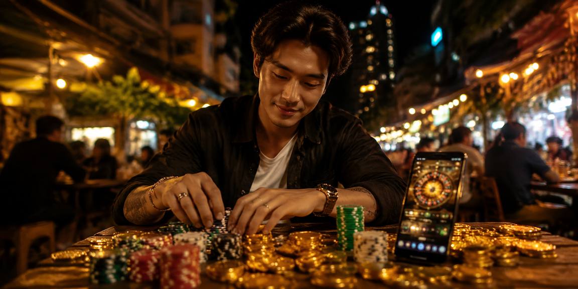 Bàn roulette tại chợ đêm Việt Nam ánh đèn lung linh